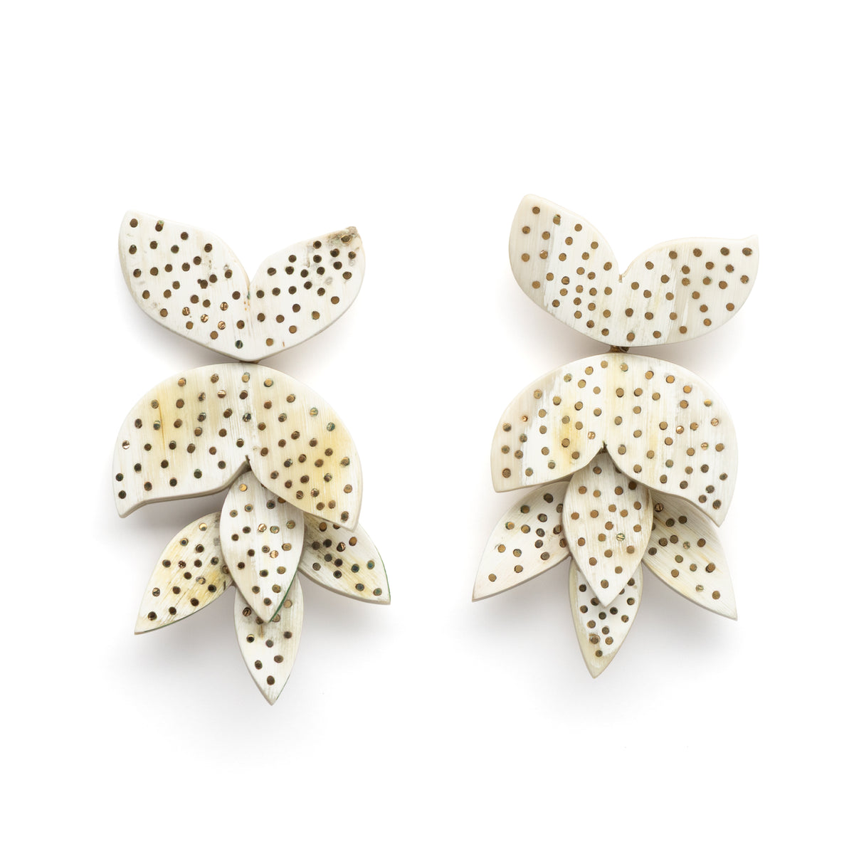 Akola Horn Flower earrings with metal inlay, hand-carved in Uganda