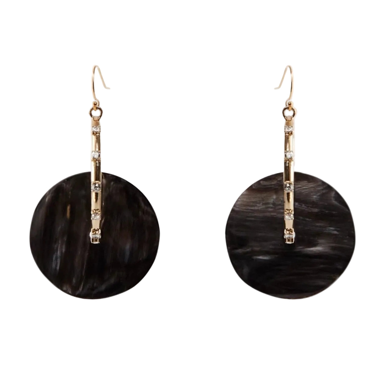 Akola Anja floating hoop earring in hand-carved horn with crystal accents