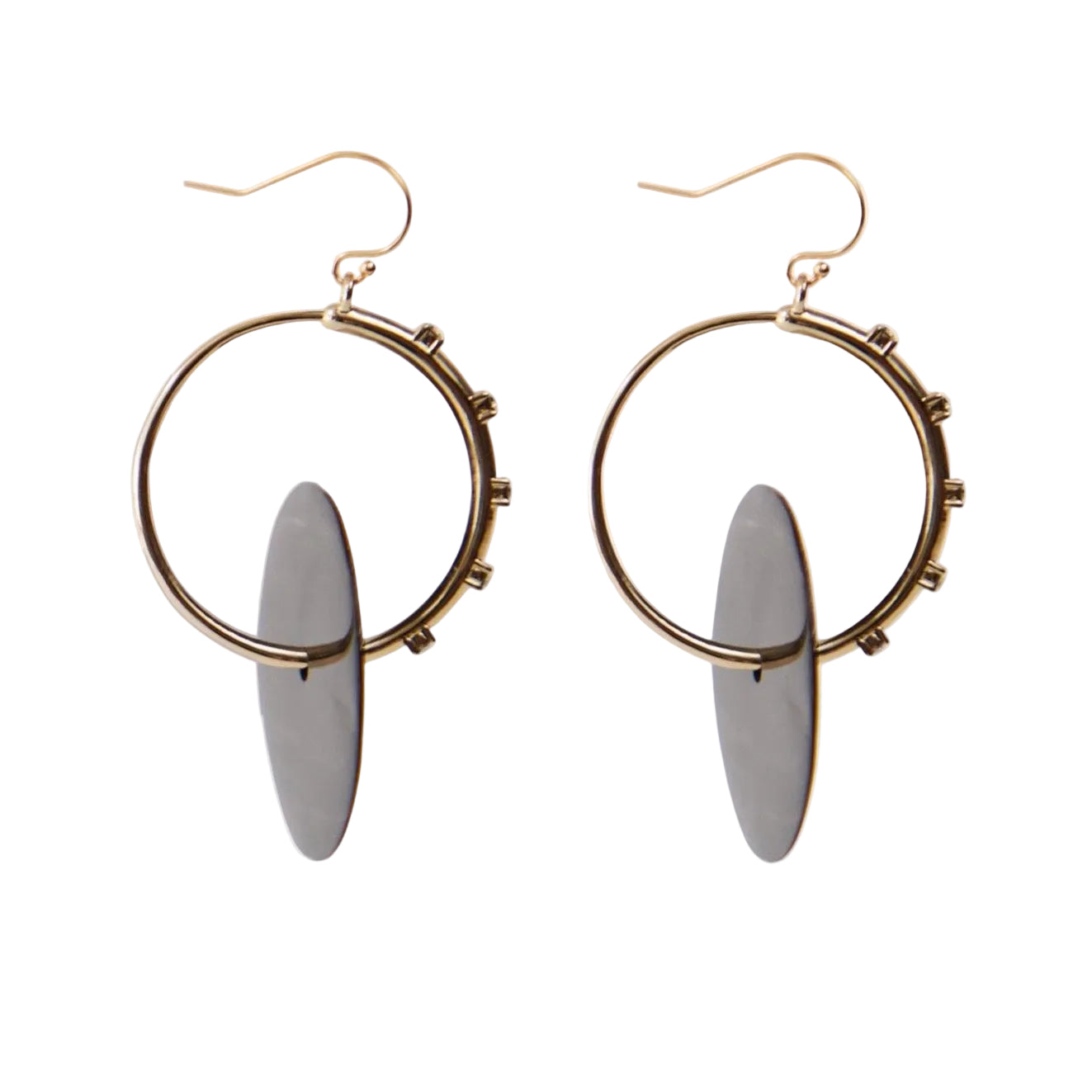 Akola Anja floating hoop earring in hand-carved horn with crystal accents