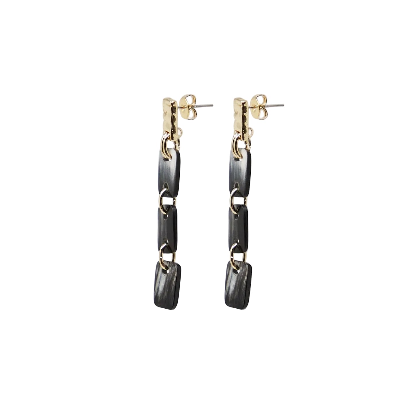 Akola Lindiwi Linear Drop Earring in black horn, handcrafted in Uganda