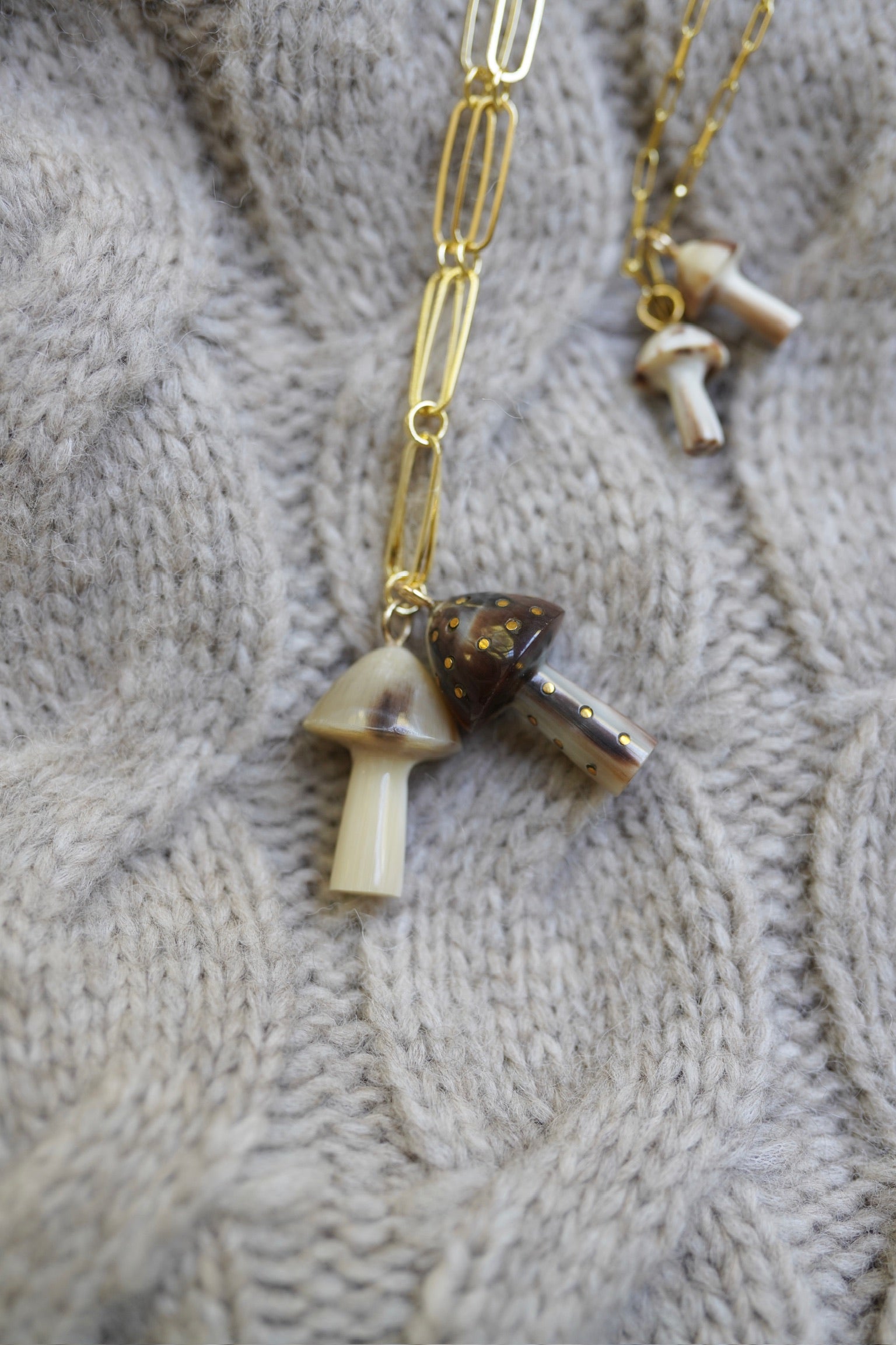 Mushroom Dark Horn and Brass Charm by Nicola Bathie