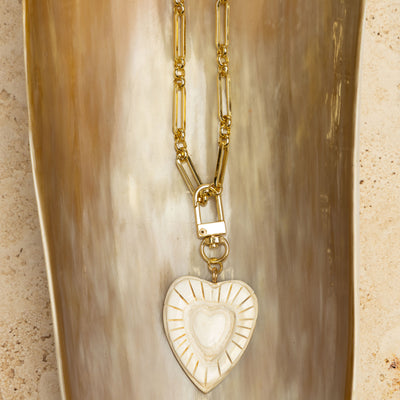 Akola Lucia heart charm hand-carved from horn with gold-plated clasp
