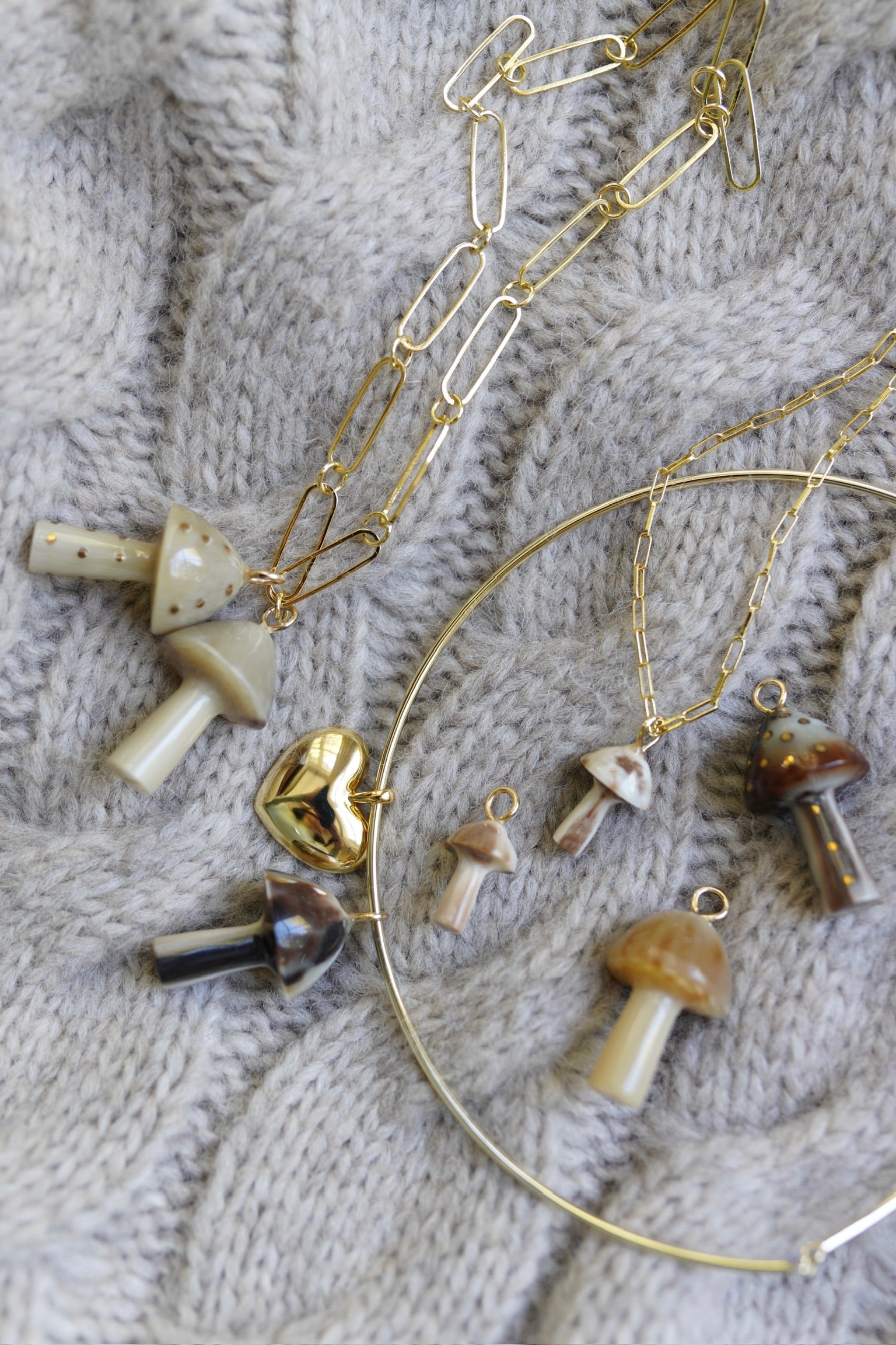 Mushroom Light Horn and Brass Charm by Nicola Bathie