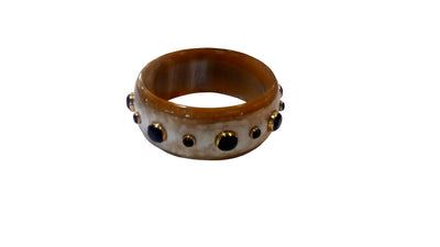 Akola Tilly bangle bracelet in hand-carved horn with gemstones and crystals, handcrafted in Uganda