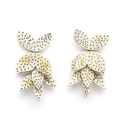 Akola Horn Flower earrings with metal inlay, hand-carved in Uganda