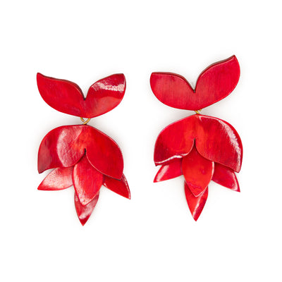 Akola Horn Flower earrings hand-carved from horn in Uganda