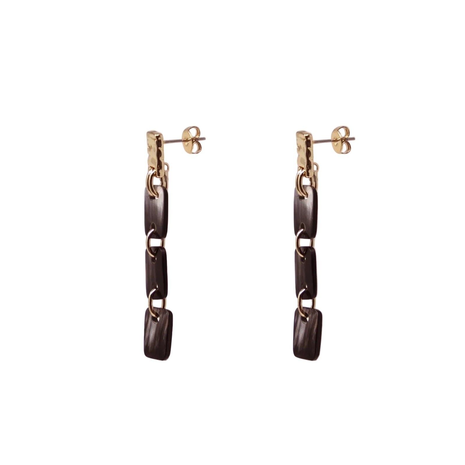 Akola Lindiwi Linear Drop Earring in black horn, handcrafted in Uganda